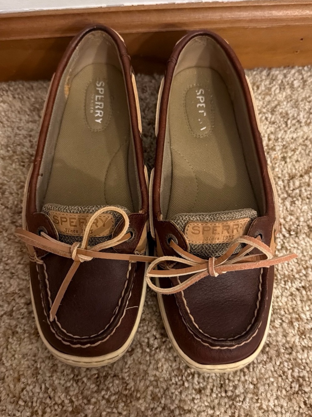 Sperry Women's Dark Brown Leather Moccasins with Tan Laces